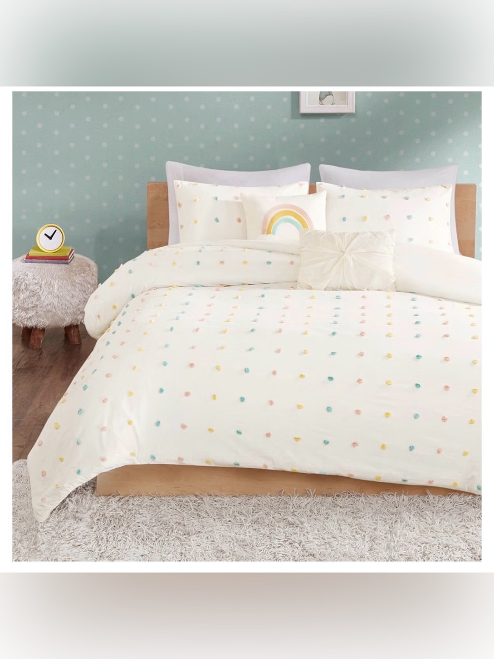 Intelligent Design Kids Pom Pom Ivory Queen Cotton Girls Comforter -Callie Ivory